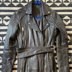 All Saints Asker Belted Leather Jacket US 4